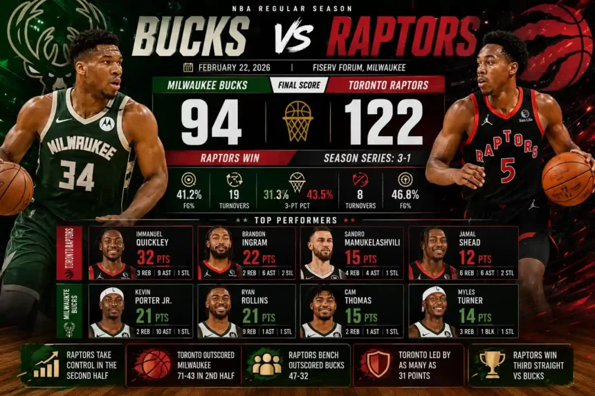 Milwaukee Bucks vs Toronto Raptors Match Player Stats